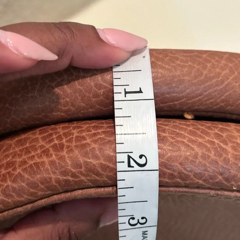 Bally Pebbled Leather Double Circle Crossbody Bag Cognac Brown Quiet Luxury